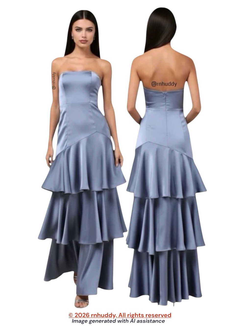 NWT Lulus XS slate blue satin strapless tiered maxi dress